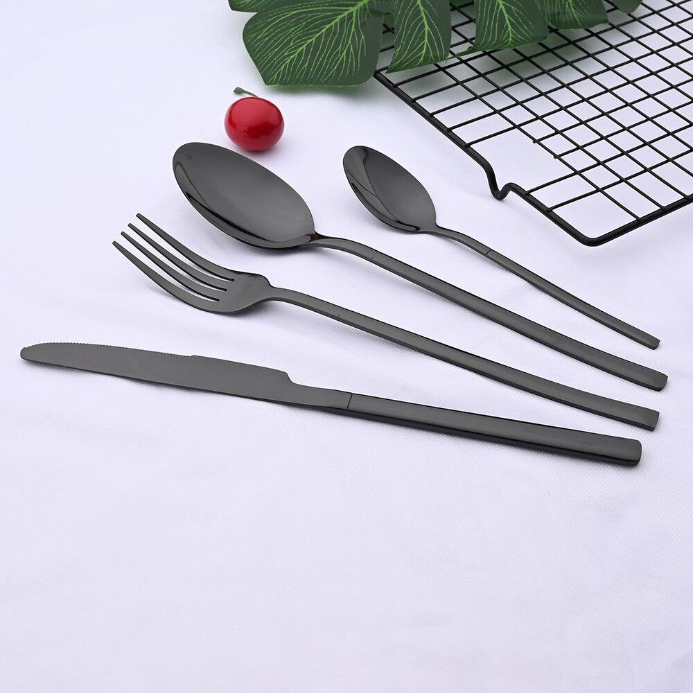 36ks/6set Černá sada západního nádobí Sada příborů z nerezové oceli Sada příborů Dezert Vidlička Nůž Lžíce Příbory Sada příborů