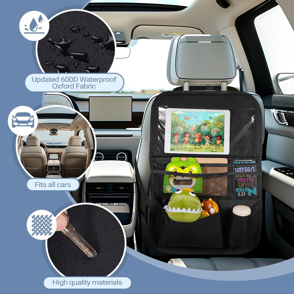 Back Seat Car Organizer with Tablet Holder, 6 Storage Pockets Car Storage Organizer with Foldable Food Tray, Car Seat Back Protectors Kids Car Kick
