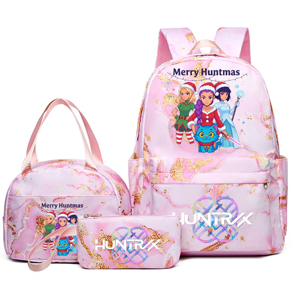 3Pcs/set Christmas Kpop Printed Backpack Handbag Pencil Case for Teenager Student Girl Boy Bookbag Schoolbag Women Large Capacity Travel Bag Kid Gift