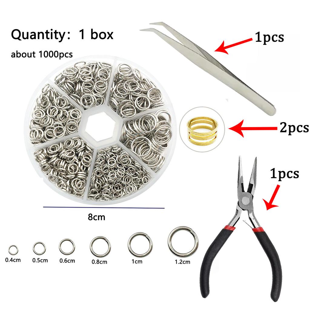 About 1000Pcs 6 Different Sizes Open Jump Rings,4mm 5mm 6mm 8mm 10mm 12mm with 1Pc Jump Ring Open/Close Tool for DIY Crafts Gift