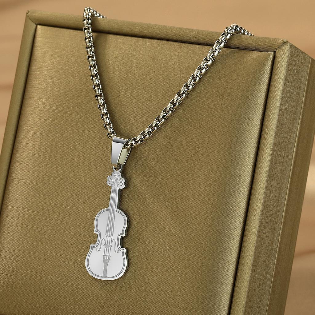 Kinitial Violine Ornament Anhänger Halskette Damen Ikonisches Saiteninstrument Musiker Schmuck Edelstahl Schmuck