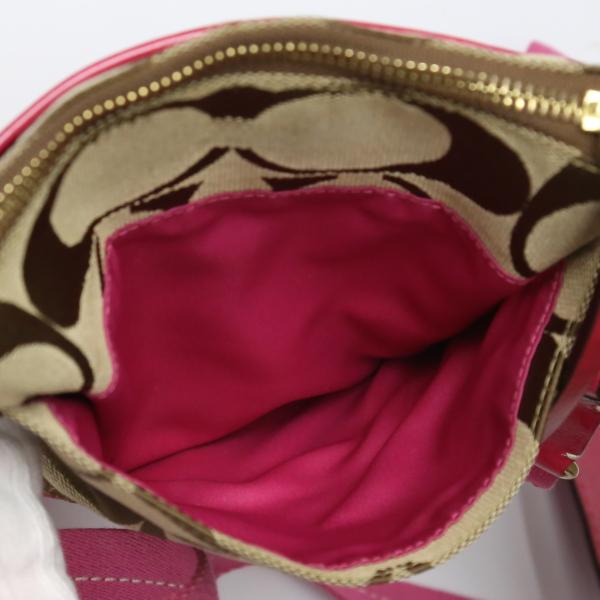 COACH Signature Diagonal Shoulder Bag leather Khaki x Pink Women 10129 Used