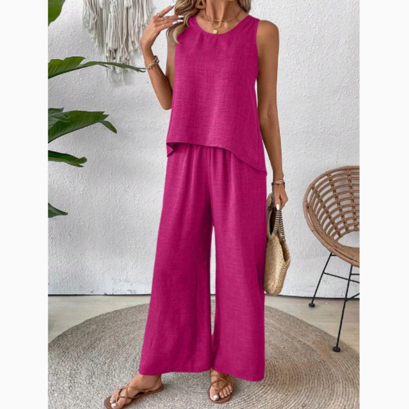 Elegant Vacation Solid Color Three-Quarter Sleeve Top and Wide-Leg Pants Set