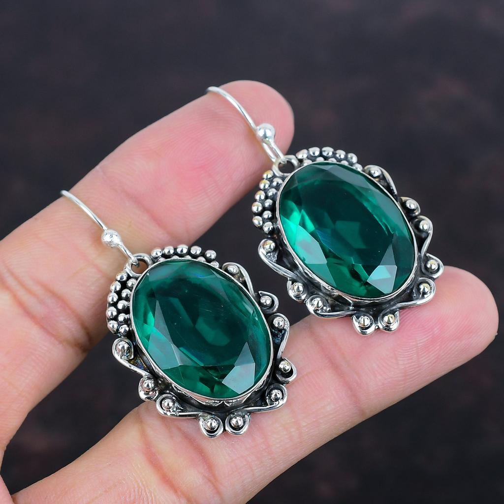 Stříbrné náušnice s fazetovaným chromem a diopsidem 925, ručně vyráběné, designové náušnice, dárky pro maminku, šperky z přírodních drahokamů