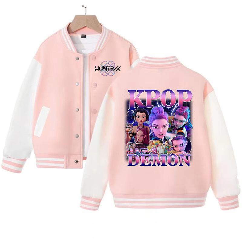 New Casual Jacket, Spring-autumn Jacket Children's Baseball Uniform, K-pop, Devil Hunter Cartoon Print, Cute Girl Sports Shirt