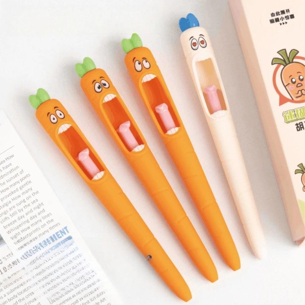 4PCS Confused Carrot Carrot Shaped Gel Pen 0.5mm Retractable Tongue Refill Funny and Fun Decompression Pen School Stationery
