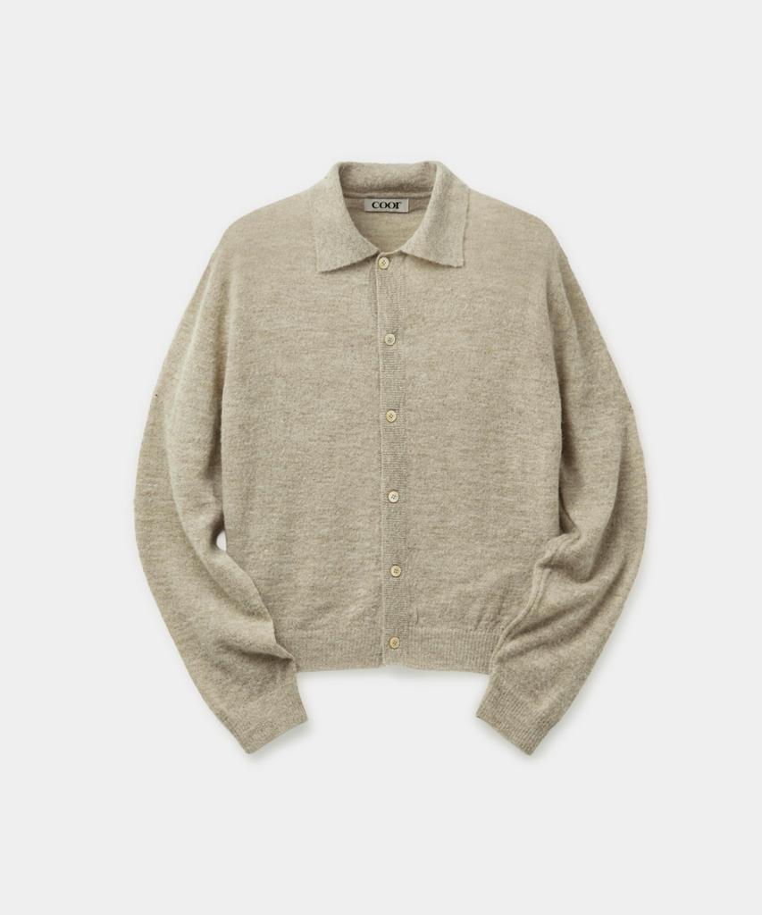 Kueo Hairy Alpaca Blend Collar Cardigan (Melange Beige)