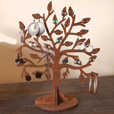 Wooden Jewelry Stand Tree Shape Functional Earring Necklace Storage Holder Rings Accessories Wood Organizer
