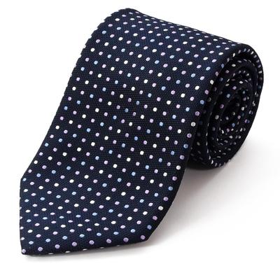 Michiko London Brand Made In Jacquard Dot Pattern Necktie, Japan, Nishijin-ori Silk, 100% Silk, Weave, (D Pattern Navy)