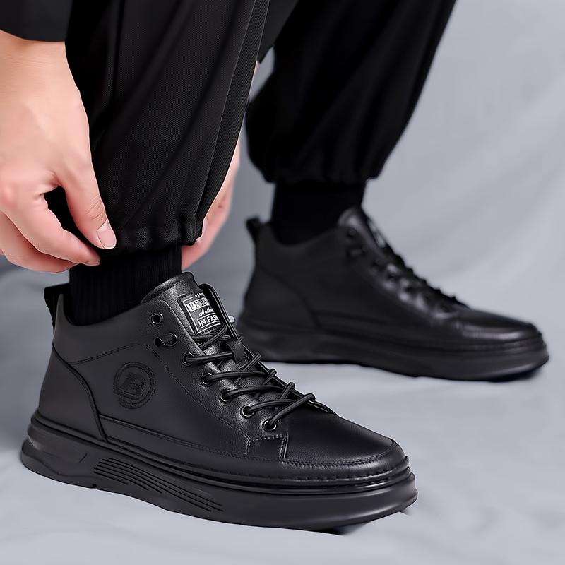 Spring /Autumn New British Style Thick Soled High-top Boots Trend Comfort Soft Soled High Top Men's Casual Leather Board Boots