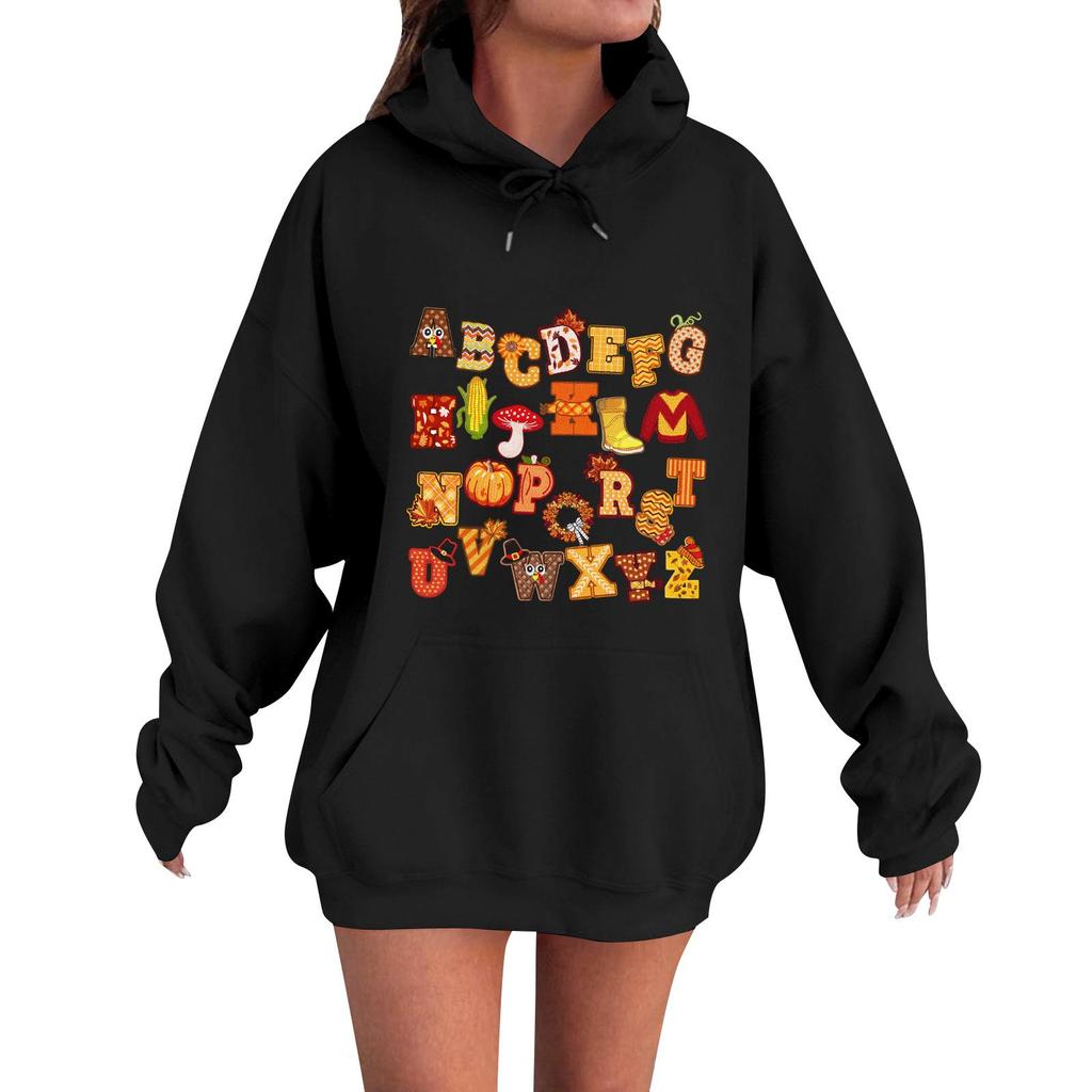 Damemote, Avslappet Og Komfortabel Genser Med Rund Hals Og Hette, Langermet Juletrykk, Varm Genser