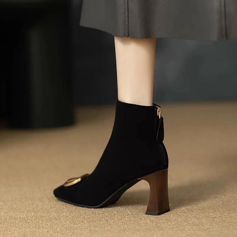 High Quality Zipper Design High Heel Womens Boots 2024 Trend New Metal Decoration Casual Party Spring Autumn Women's Ankle Boots