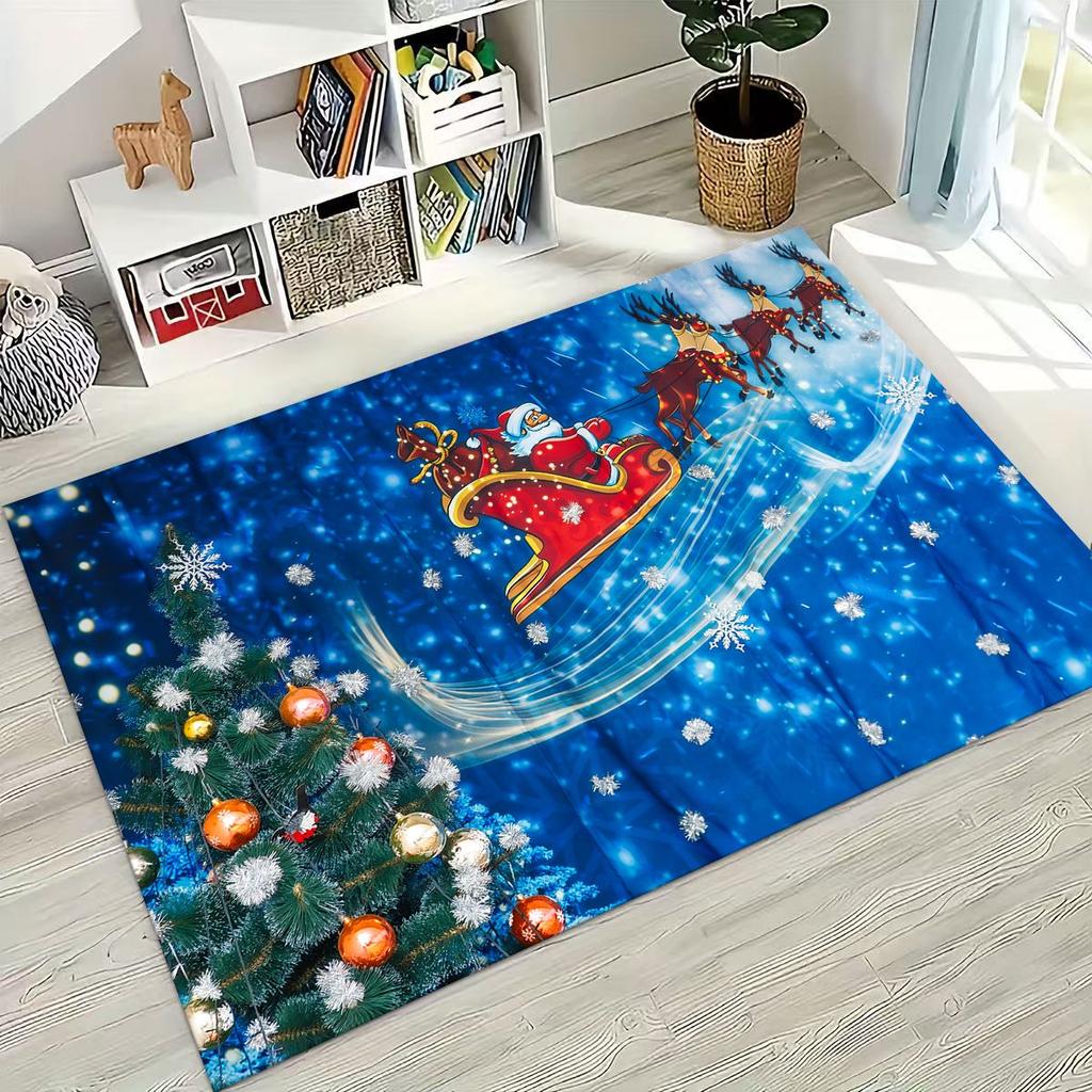 2026 New Merry Christmas Tree Santa Claus New Year Cartoon Carpet Rug for Bedroom Living Room Sofa Home Doormat Decor,Non-slip