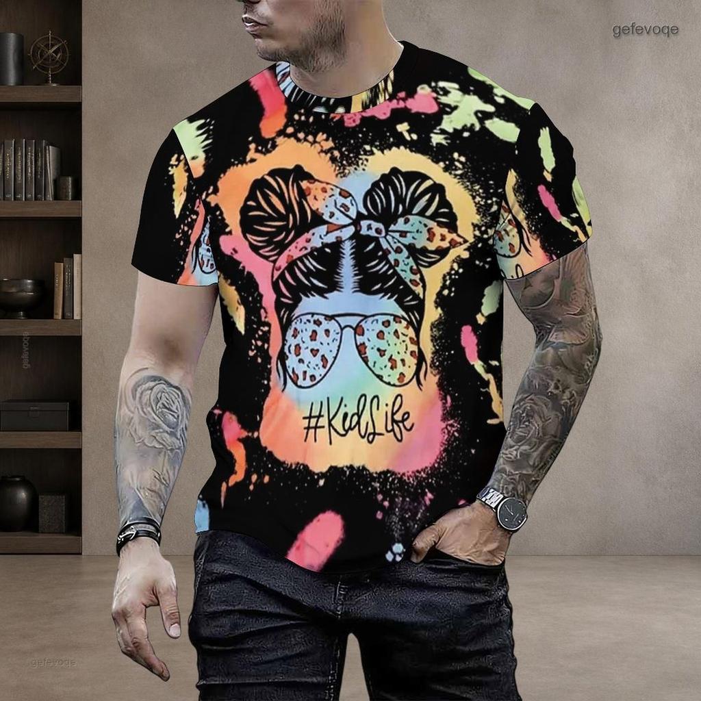 Men Plus Size Round Neck Short Sleeve T Shirt Light Base Cartoon Multicolor Leopard Print Summer Y2K Casual Tops