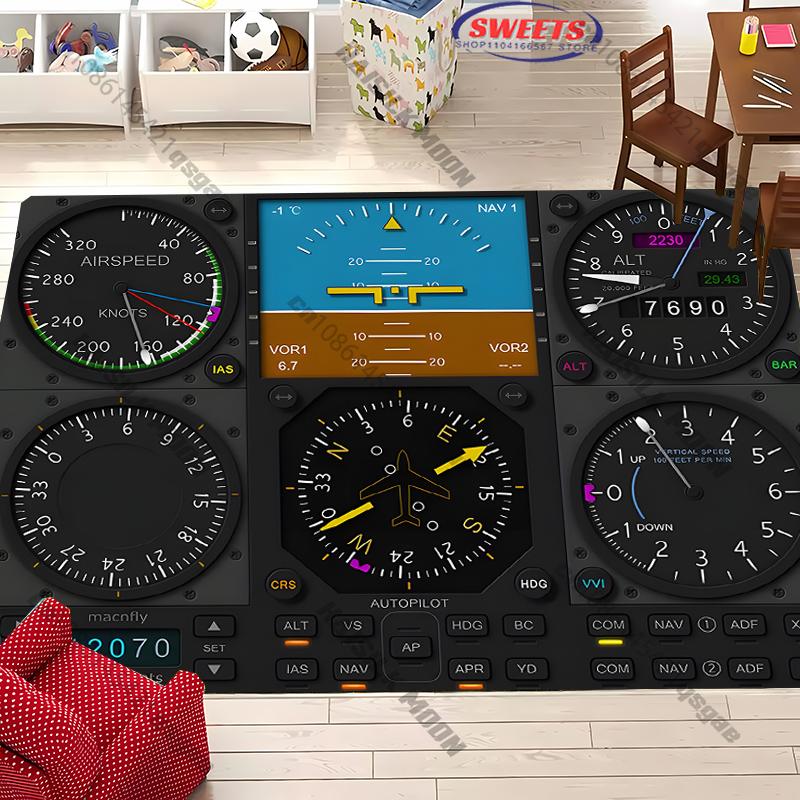 3D HD Aircraft Instrument Panel Theme Carpet New Release! Rug for Living Room Bedroom,Office Areas,Durable Machine Washable Mat