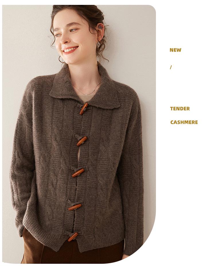 Women's Cashmere Knit Cardigan: Long Sleeve, Loose Fit, Thick, Stylish, Versatile, Soft, Skin-Friendly for Autumn and Winter