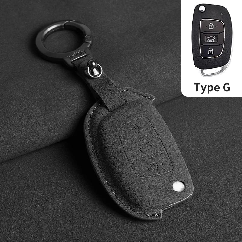

Suede Car Flip Key Case Cover for Hyundai Grand I10 2023 I20 I30 IX35 IX45 HB20 Elantra Solaris Sonata Santa Fe Sport Tucson