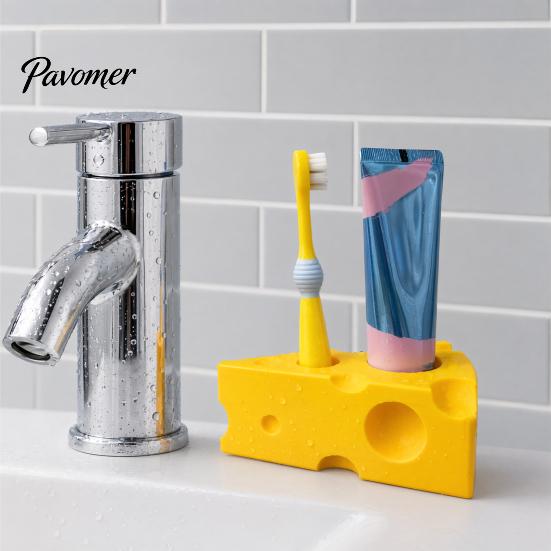 Standard Size Toothpaste Rack 3D Printed Storage Rack, Cheese Shaped Toothbrush And Holder, Moisture-Proof Multi-Sized Holes Organizer for Bathroom