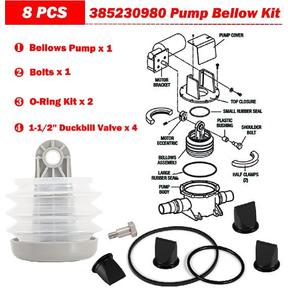 385310076 1-1/2'' Schnabelventil & 385230980 Pumpenbalg & 385310151 O-Ring Für Dometic S, T, J, VHT, VG Serie Vakuumpumpen-Kit