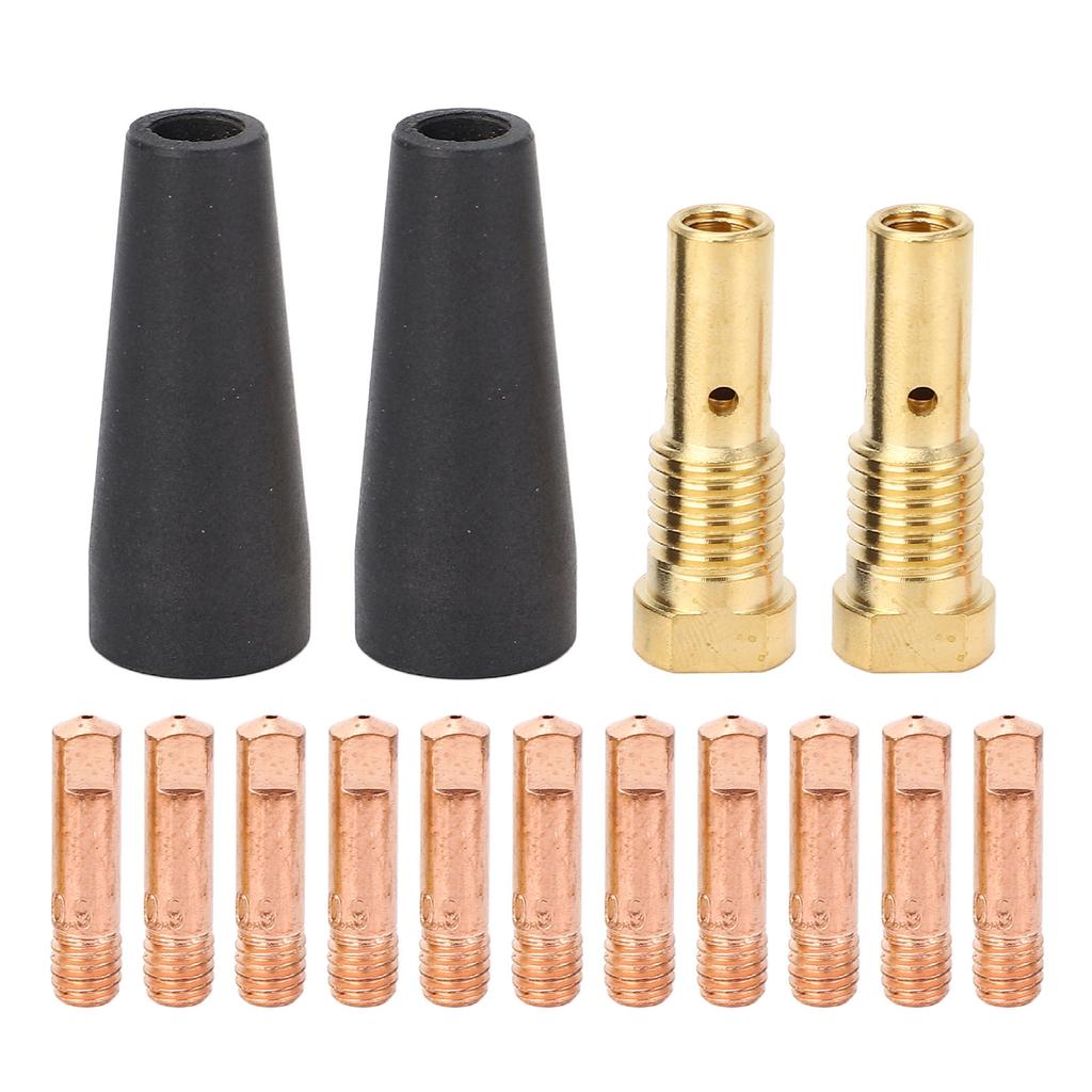 15 Piece Welding Accessories Kit PTFE Gasless Nozzles Brass Gas Diffuser 9mm Copper Electrode Tips