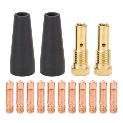 15-teiliges Schweißzubehör-Set PTFE Gaslose Düsen Messing Gasverteiler 9mm Kupfer Elektrodenspitzen
