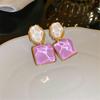 Symmetrical Blue Purple Big Square Rhombus Drop Earrings Female Simple Sparkling Waves Geometric Ear Jewelry
