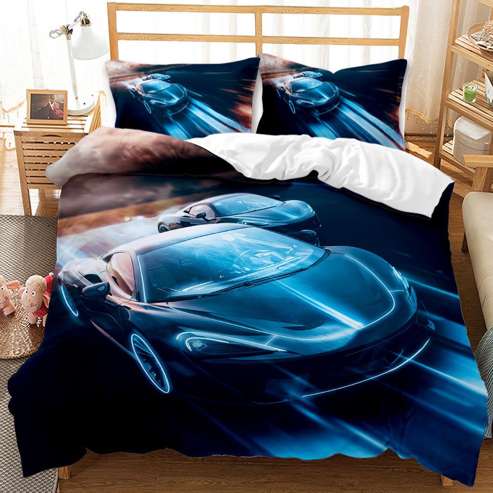 Fashion Locomotive World Sports Car Quilt Set Three-Piece 3D Digital Printing Grinding Bedding