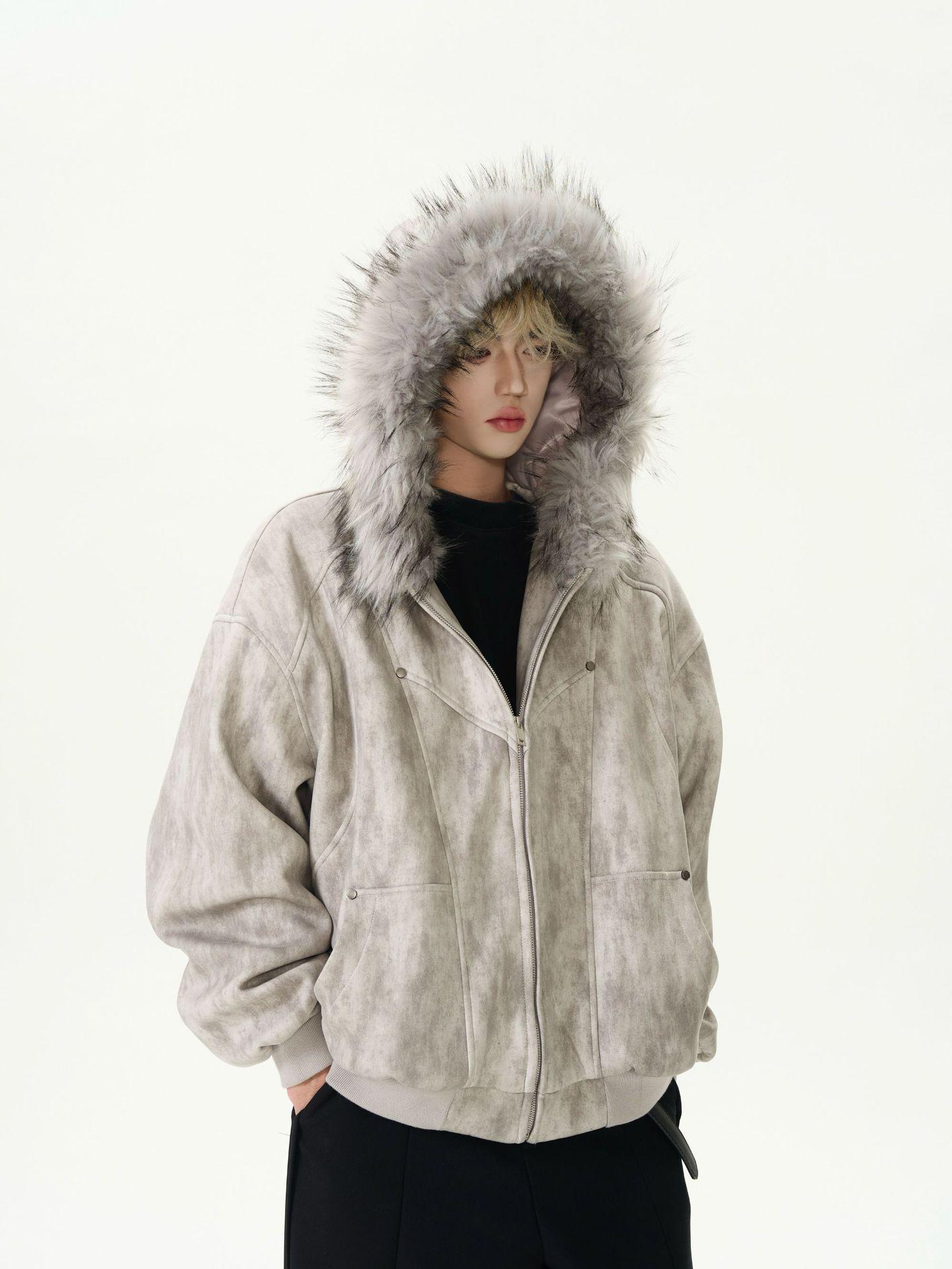 Men s Retro Mountain Eagle Hooded Fur Collar Cotton Jacket - Thickened Winter Outerwear XXL хаки