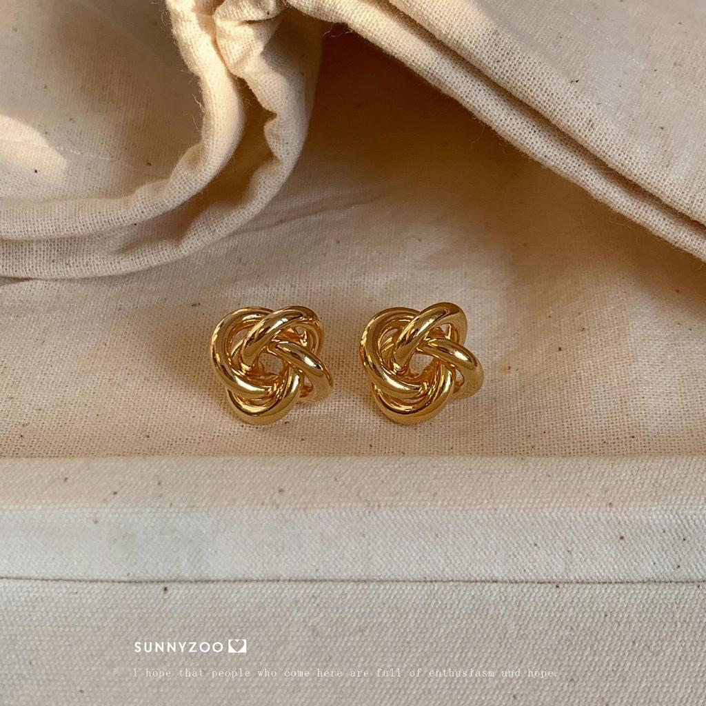 Twisted Braid Minimalist Metal Knot Earrings with 925 Silver Needle