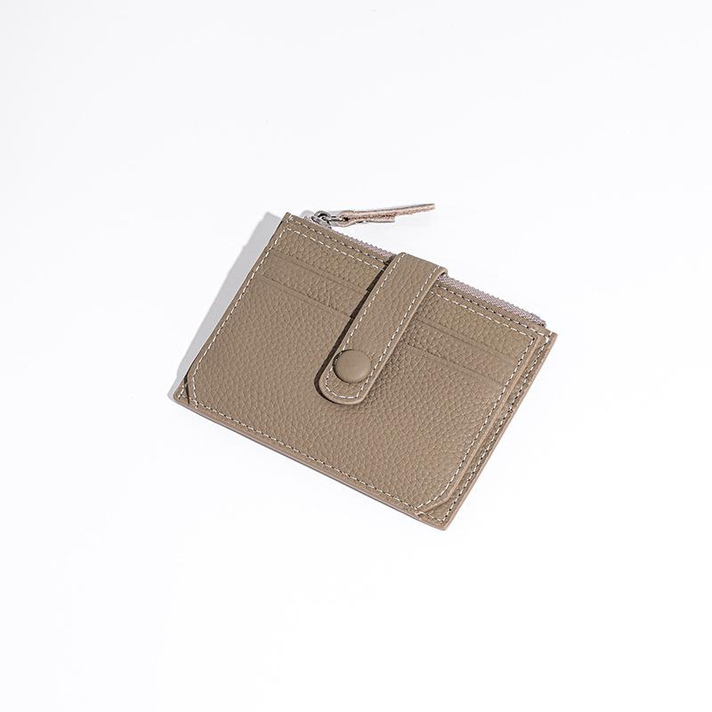 

Кожаный кошелек для монет на цепочке, простой дорожный кардхолдер из коровьей кожи серый