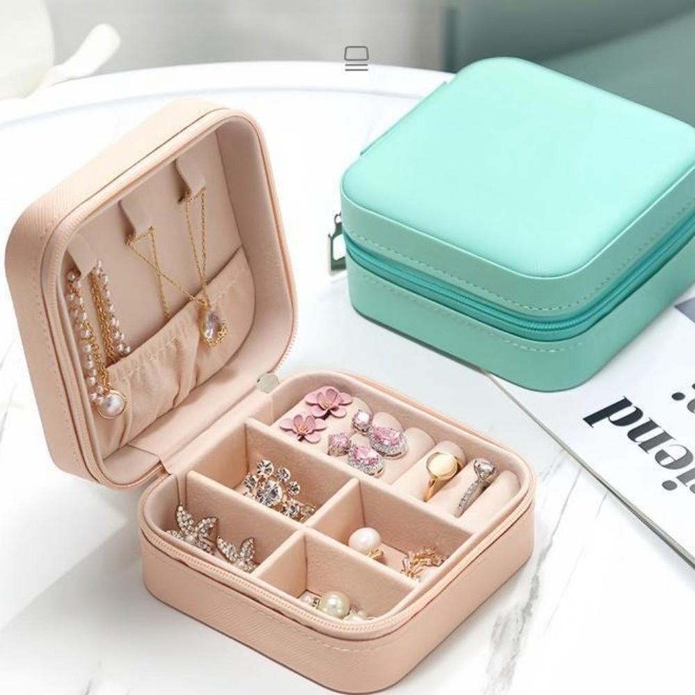 Compact Design Portable Jewelry Box Zipper Closure Jewelry Organizer  Display Box