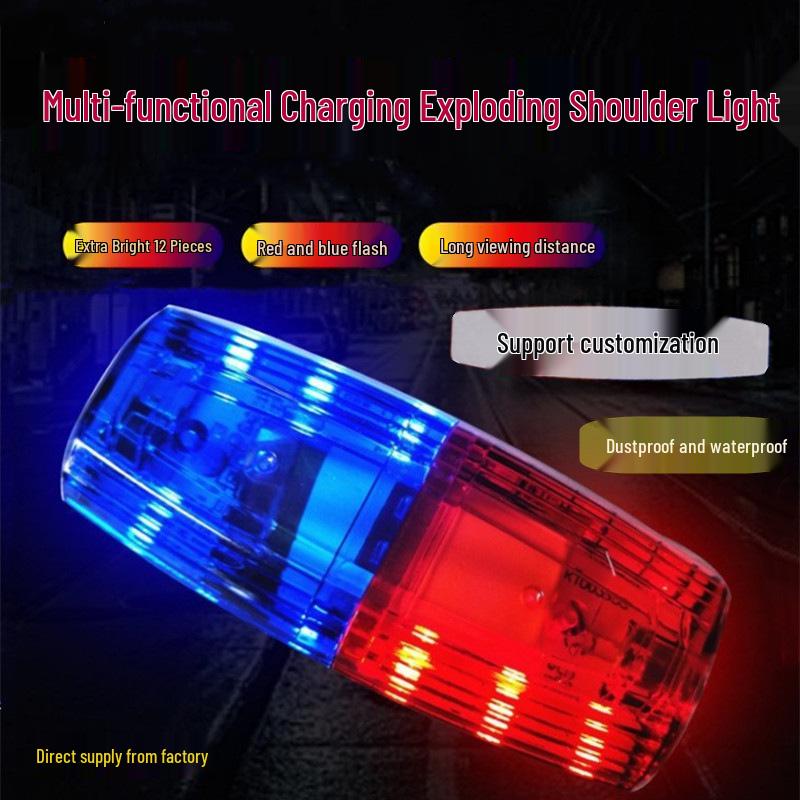 Waterproof Red-Blue LED Strobe Shoulder Flashlight for Property Management and Sanitation