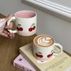 1 szt. Różowy Ceramiczny Kubek Wiśniowy 370 ml, Ceramiczny Kubek z Zakręcanym Uchwytem, Wykwintny Różowy Kubek Gradientowy, Odpowiedni do Kawiarni Kubek do Latte Art