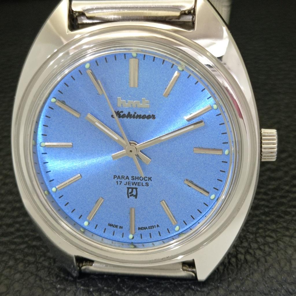 VINTAGE HMT KOHINOOR HAND-WINDING INDIAN MENS SKY BLUE DIAL WATCH a441018-4 HT-a441018
