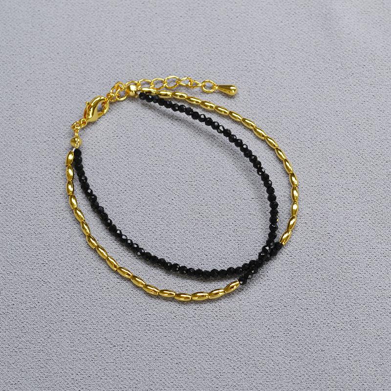 

French niche simple and extremely fine agate lapis lazuli gold rice beads real stone beaded fashion high-end necklace bracelet