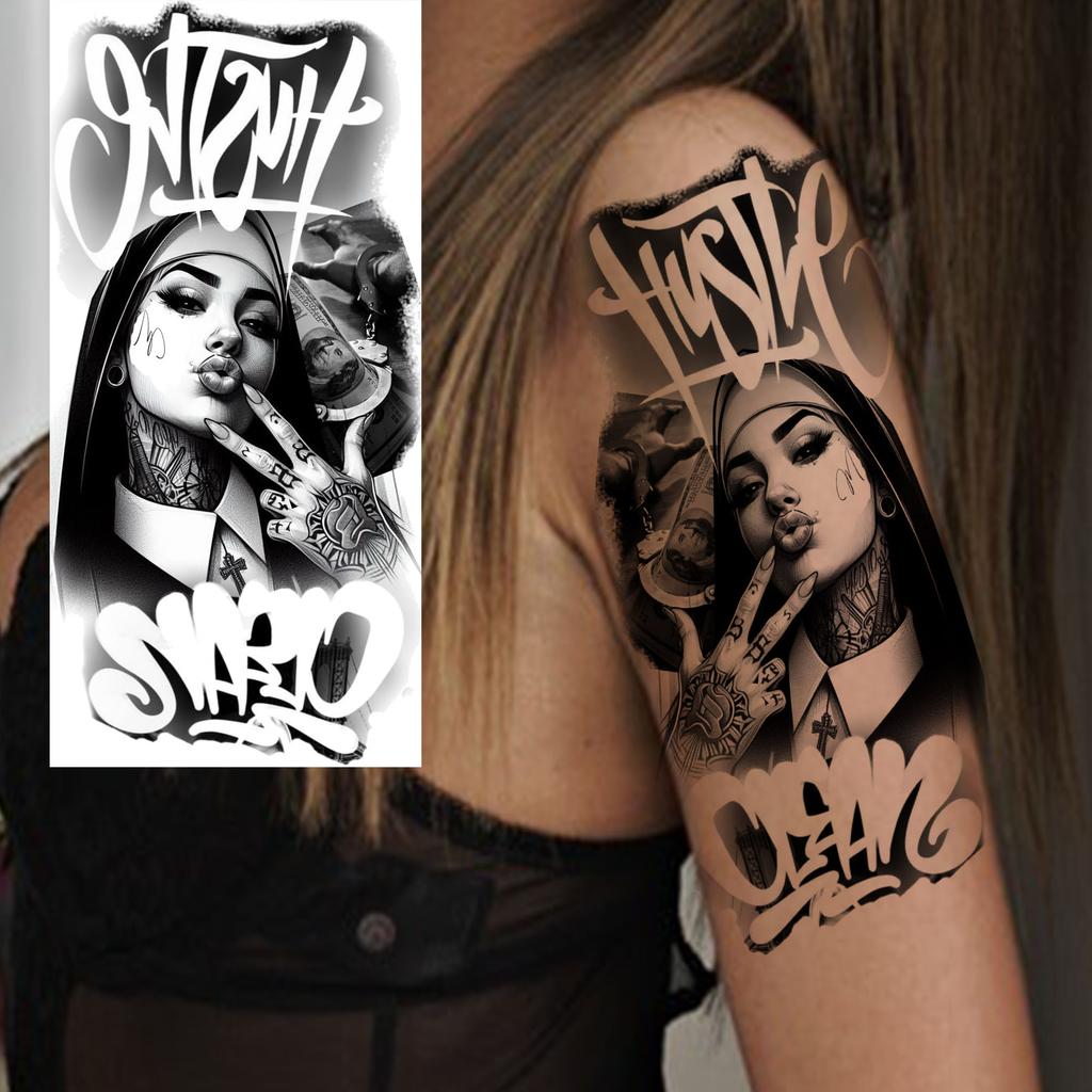 1 Sheet Full Arm Robber Gangster Temporary Tattoos For Men Women Waterproof  Tatoo Sleeve Realistic Bad Guy Fake Tattoos Sticker