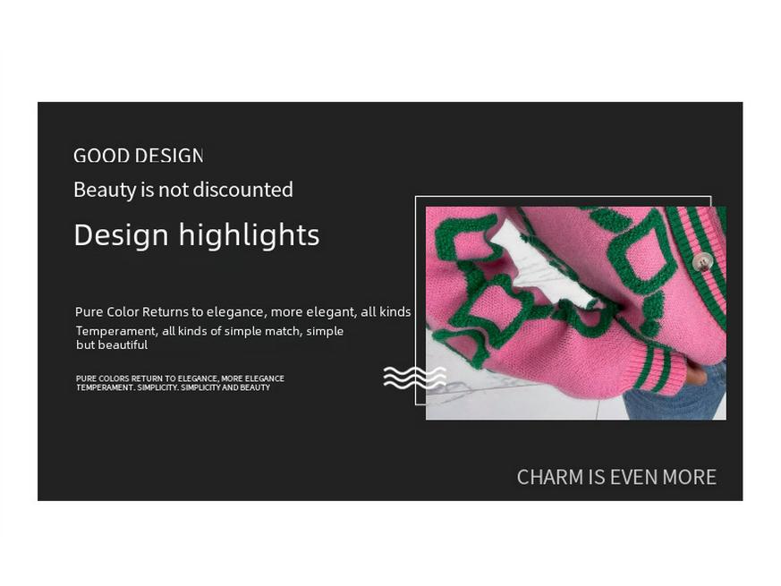 2023 Herbst & Winter Lockere einreihige Strickjacke mit V-Ausschnitt und europäischer und amerikanischer Handtuchstickerei