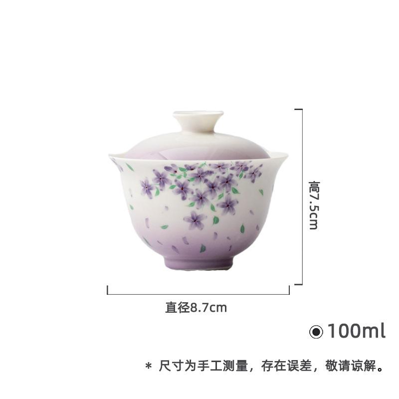 100ml Jade Mud Hand-painted Purple Flower Gaiwan Zen Tea Tureen Tea Bowl With Lid Kit Tea Maker Cover Bowl Cha Supplies Craft