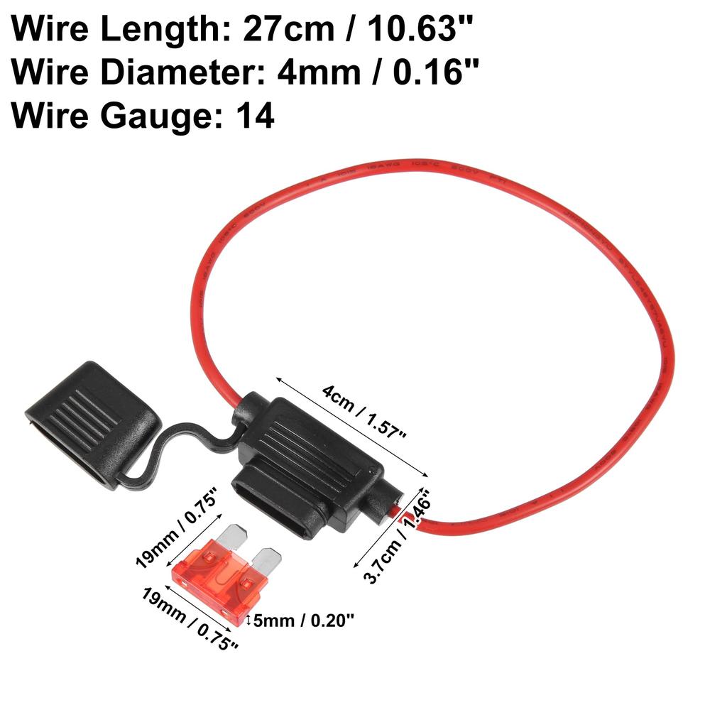 uxcell Inline Fuse Holder with 10A Fuse DC 32V 14