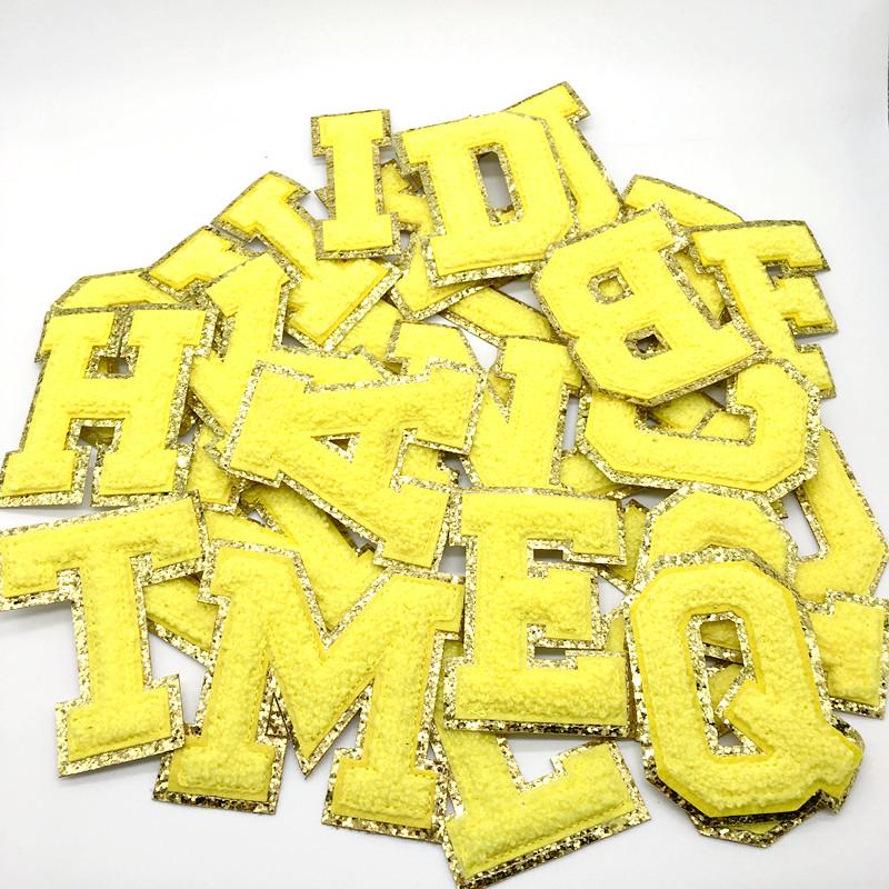 A-Z Big Size Letter Patches For Clothing Yellow Color Iron On Patches On Clothes Sew On Stickers Applications(8Cm)