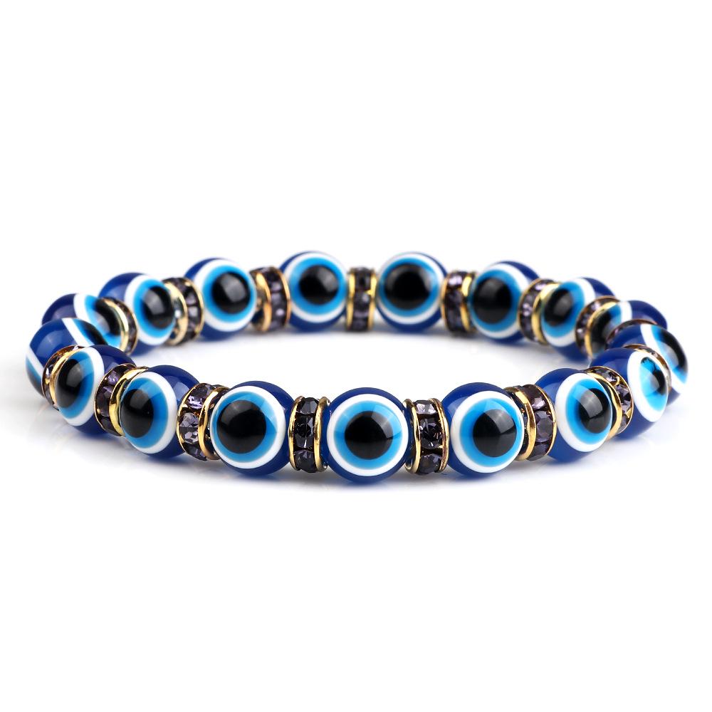 Devil's Eye Beaded Yoga Bracelet with Rhinestone Accents