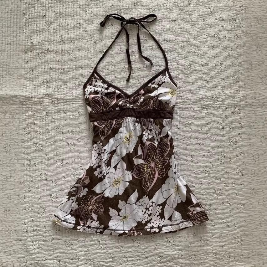 Women's Retro Floral Spaghetti Strap Slim Tank Top - Sleeveless Sweet Style