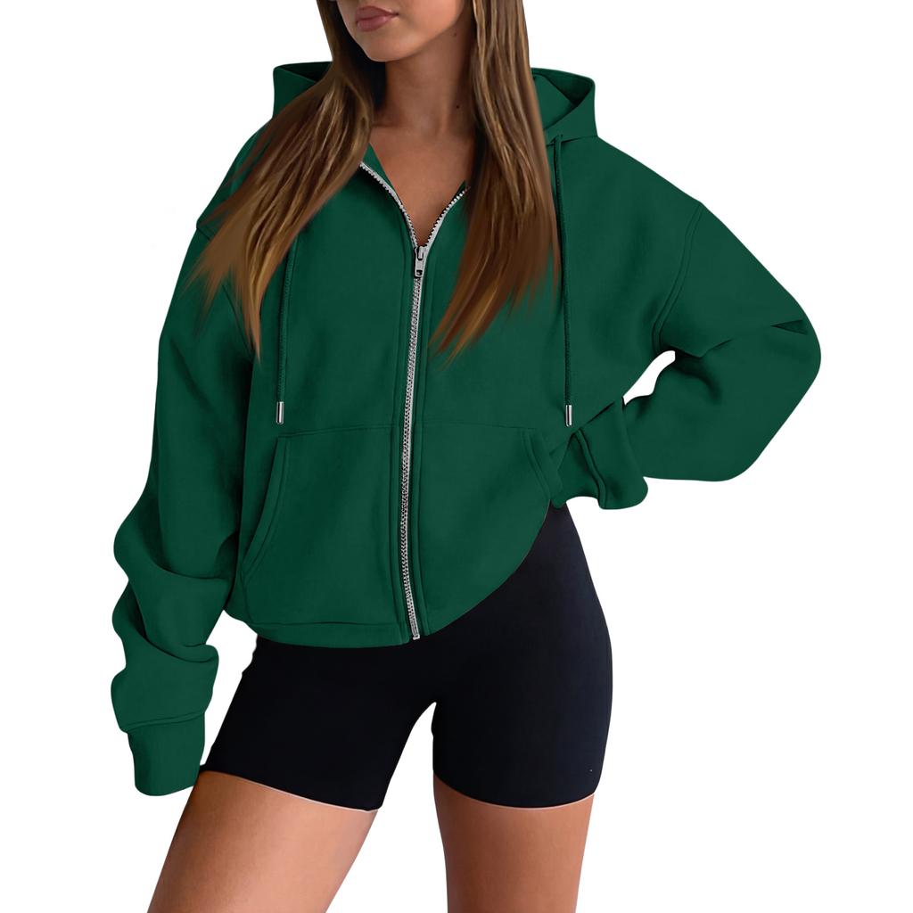 Women’s Long Sleeve Zip Up Hoodie Jacket with Drawstring Hood Casual Loose Fit Sweatshirt Outerwear for Everyday Wear