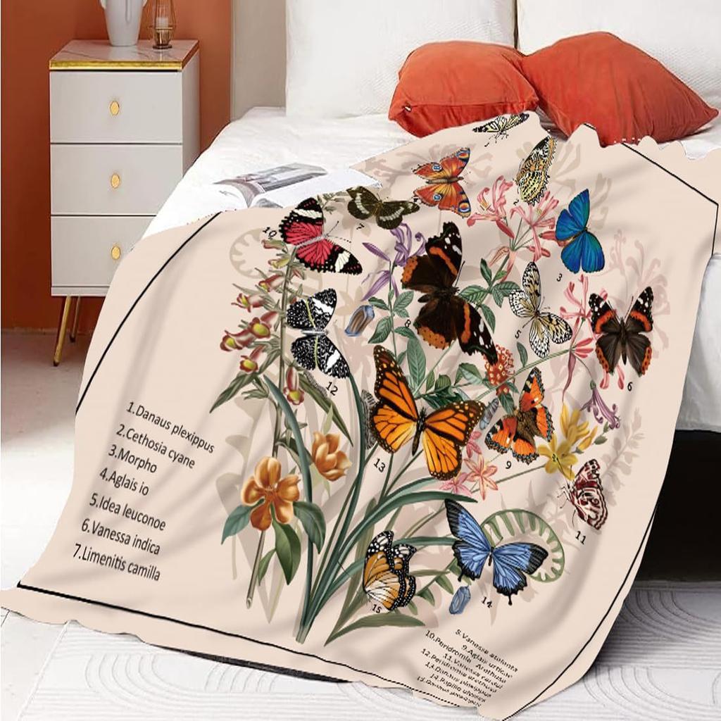 Butterfly Illustration Printed Pattern Blanket Soft Comfortable Flannel Warm Home Blanket Blanket Gift Blanket