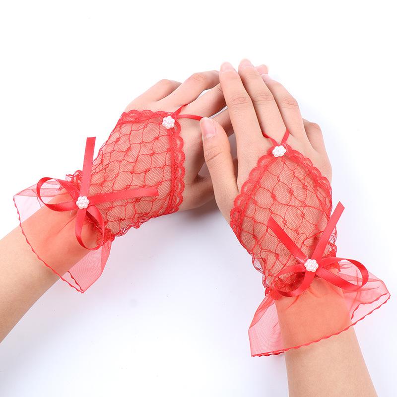 

1Pair Nail Decorations For Nail Art Lace Fake Pleated Cuff Manicure Photography Props Fake Sleeves Nails Accessories Supplies червоний