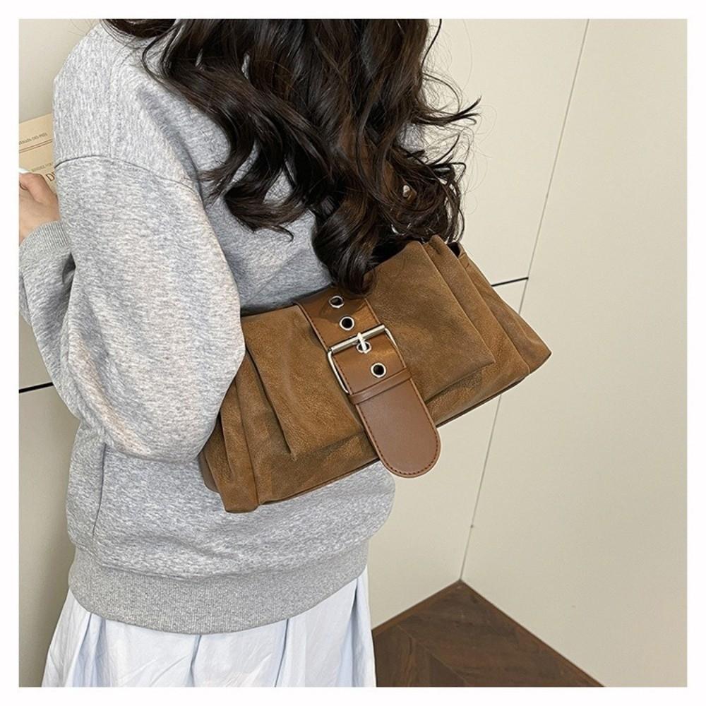 Casual with Wide Leather Strap Shoulder Bag Y2k Large Capacity Underarm Bag Faux Suede Women Handbag Women