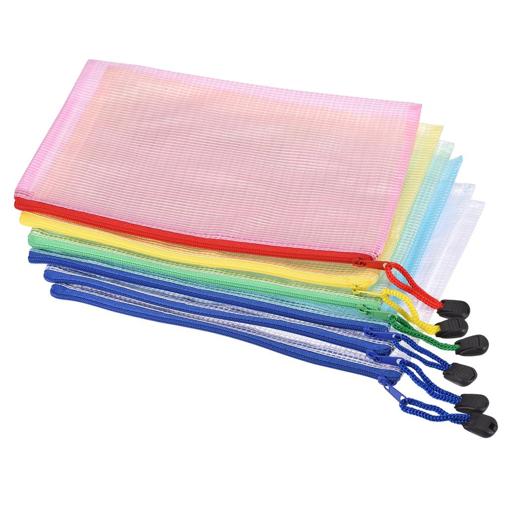 6Pcs A5/A6/B6/B8 Mesh Zipper Pouch Document Bag Waterproof Zip File Folders School Office Supplies Pencil Case Storage Bags