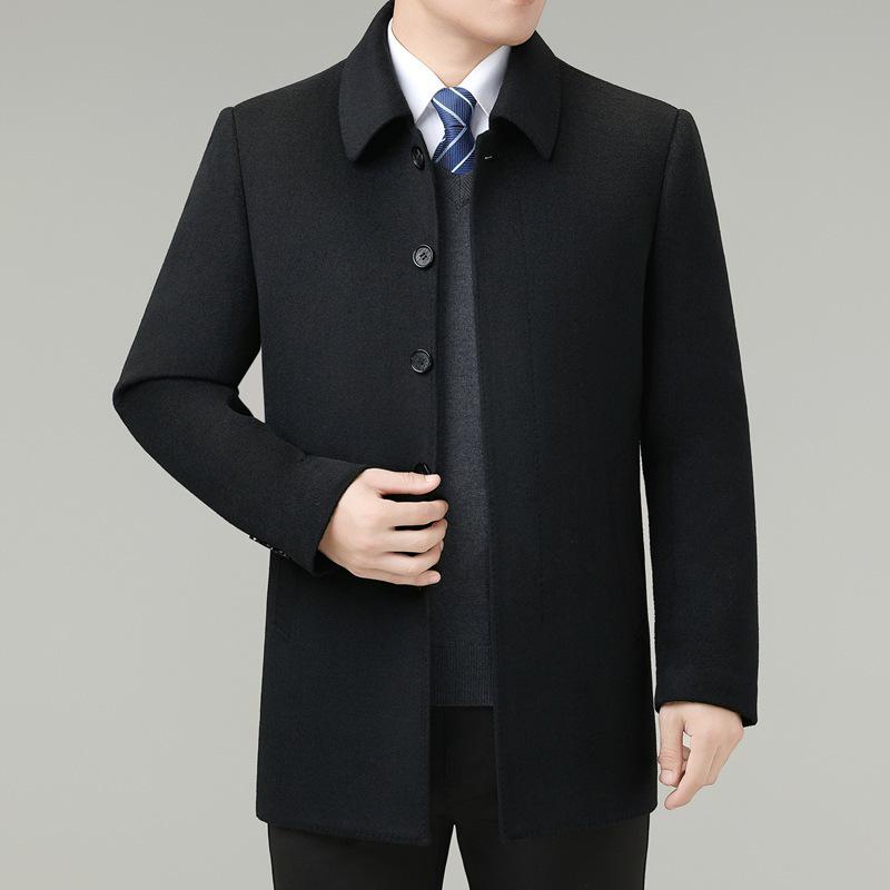Brand Men's Double-Sided Cashmere Winter Coat, Mid-Length, Business Casual with Detachable Lapel