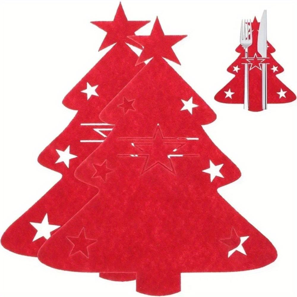 12Pcs Mixed Colors Christmas Knife and Fork Holder Elk Xmas Tree Pocket Cutlery Bag Cookware Organizer Table Decor Christmas