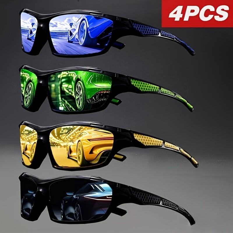 

4Pcs Rectangular Anti Slip Rubber Polarized Sports Riding Sunglasses Suitable For Sports And Gift Giving As The Best Choice
